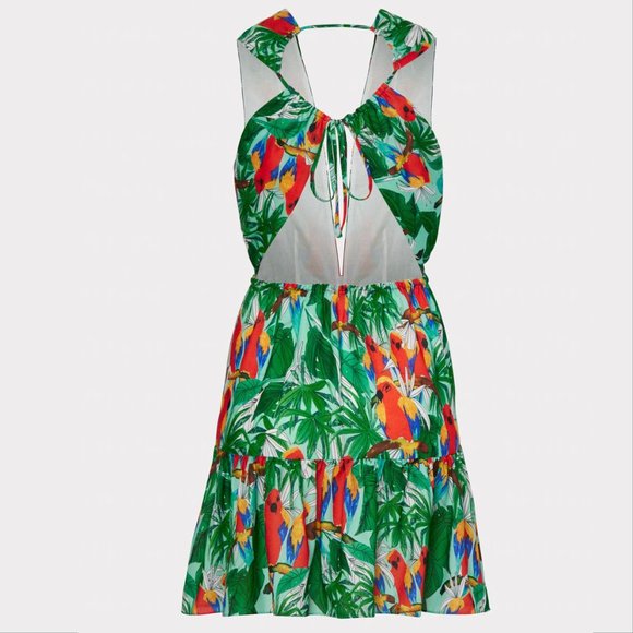 MILLY Cabana Frankie Parrot V Neck Mini Swim Cover Up DRESS Size L NEW $395 - Picture 5 of 13